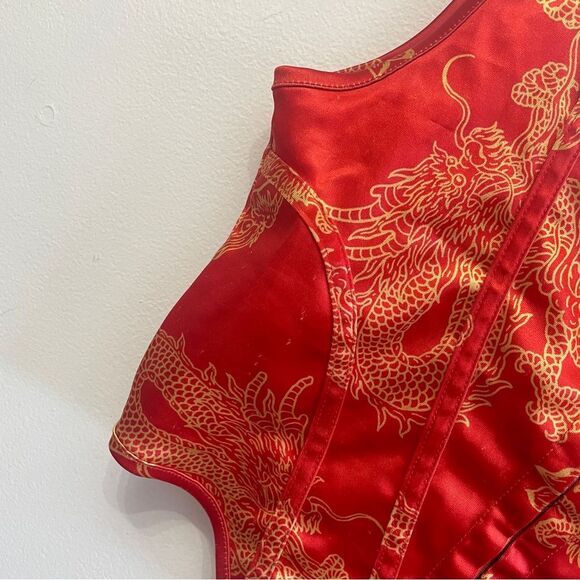 Motel Elci Corset Top XL In Dragon Flower Red Gold Crop Top - Picture 6 of 10